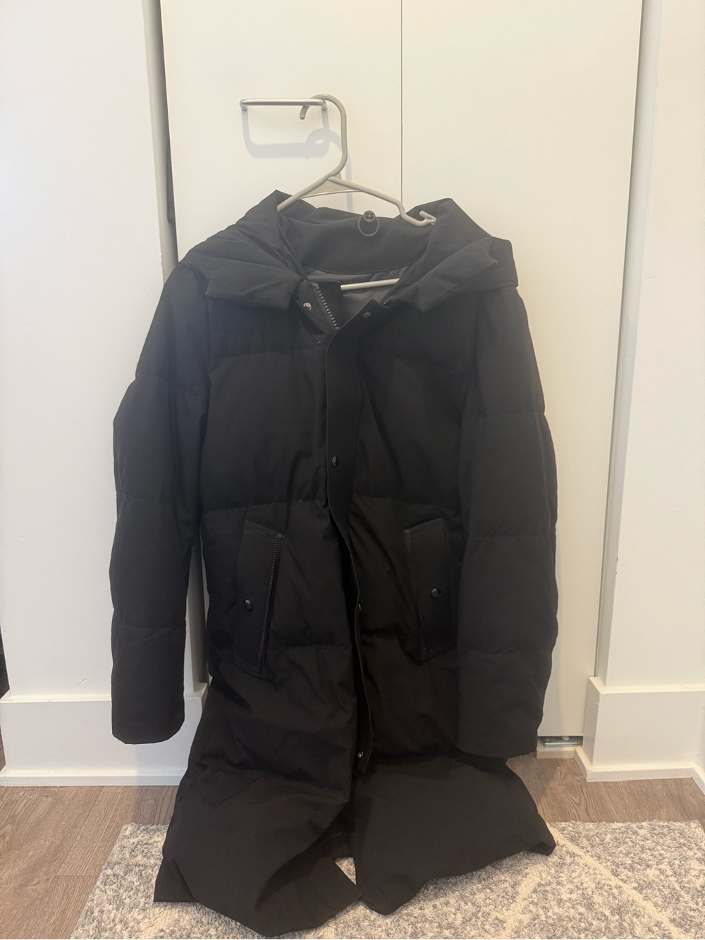 Black Long Puffer Coat with Hood